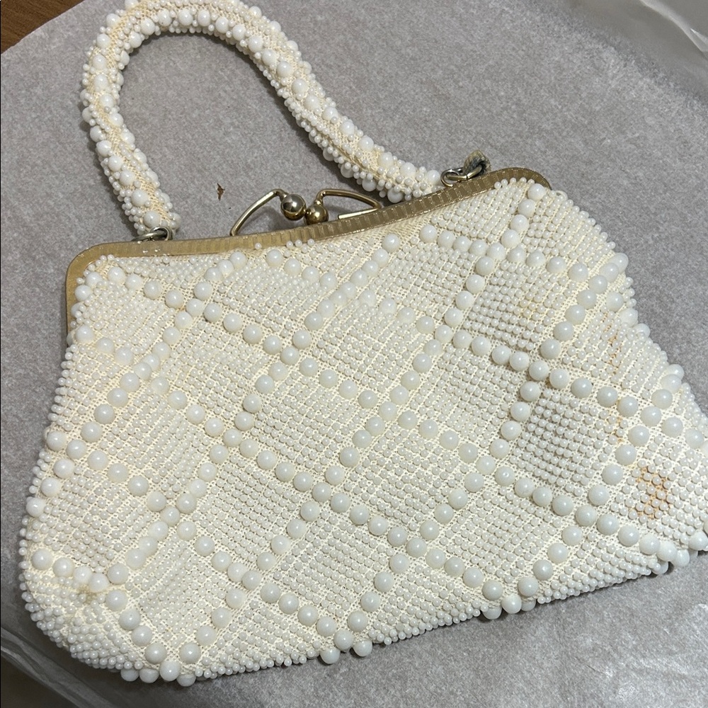 Ivory Beaded Top-Handle Evening Bag - Picture 2 of 12